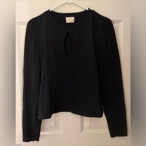 Nation LTD 100% Cotton Made In Peru Keyhole Long Sleeve Tee, Black, M